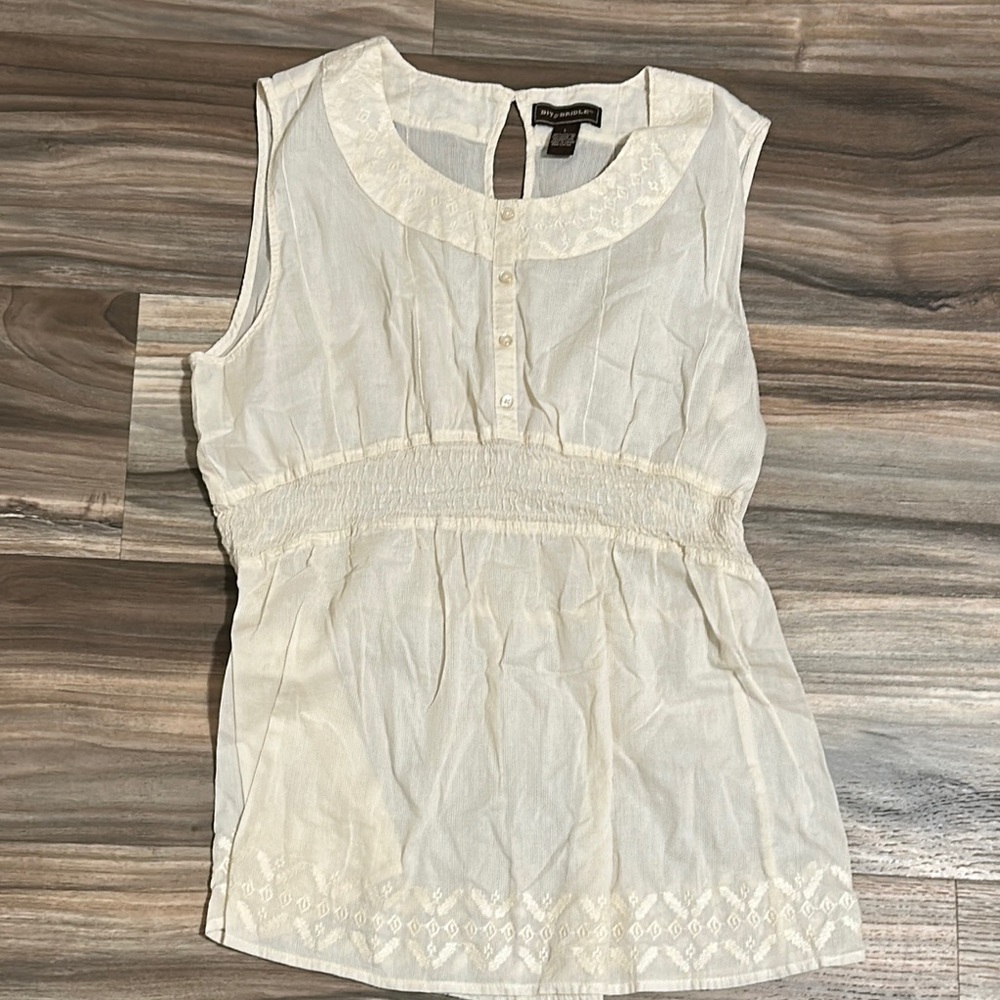Bit & Bridle Sleeveless Blouse Top Boho Cream Size Large Empire Waist Babydoll